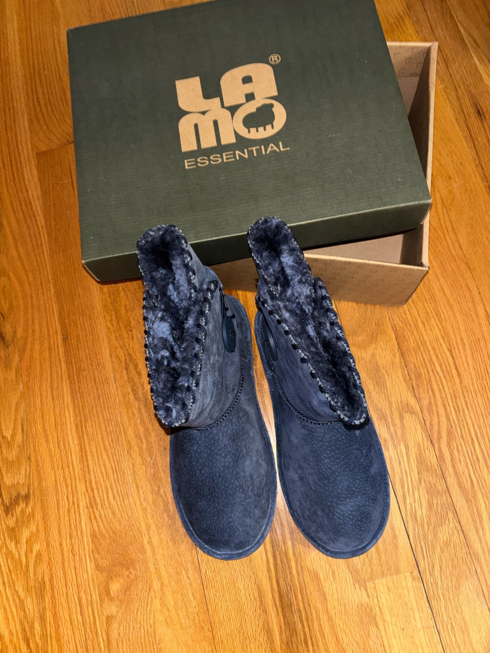 Lamo Navy Suede Fur-Lined Ankle Boots